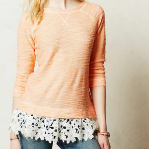 Anthropologie Lace Hem Tunic Top Ruffled Citrus Pullover, Size XXSP Petite